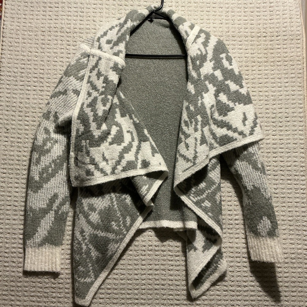 prAna Alberta Reversible Sweater Small Cream Gray Wool Blend Shawl Cardigan